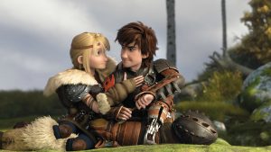 Hiccup and Astrid sitting together