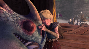 Astrid hugging Stormfly, from HTTYD TV series.