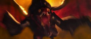 Massive Deathgripper dragon lunging upwards with mouth gaping