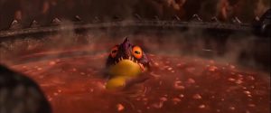 Dragon swimming in Berk's soup cauldron