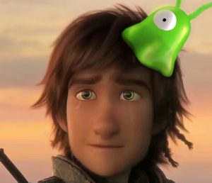 Futurama's Fry and HTTYD's Hiccup with attached Brainslugs