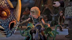 Astrid playing with Stormfly's new baby dragons