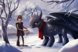 Hiccup holding treasure map and showing Toothless
