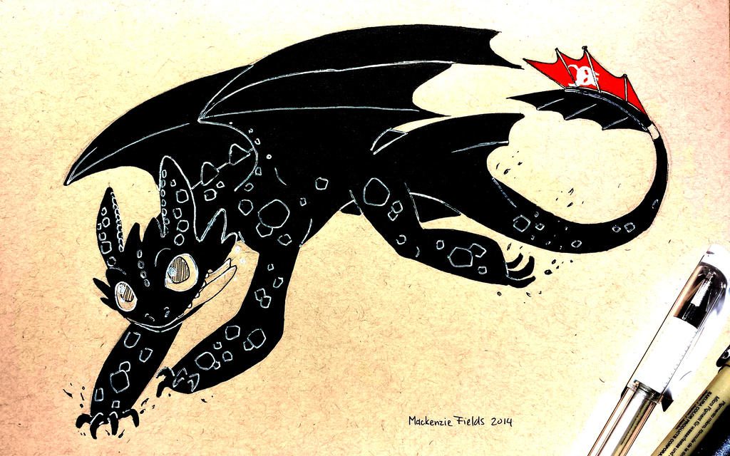 Inked simple drawing of Toothless