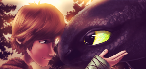 Hiccup and Toothless looking at each other, like best friends.