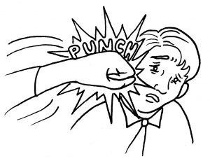 Drawing of man being punched in the face