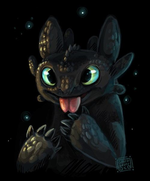 Portrait drawing of Toothless in a more chibi style