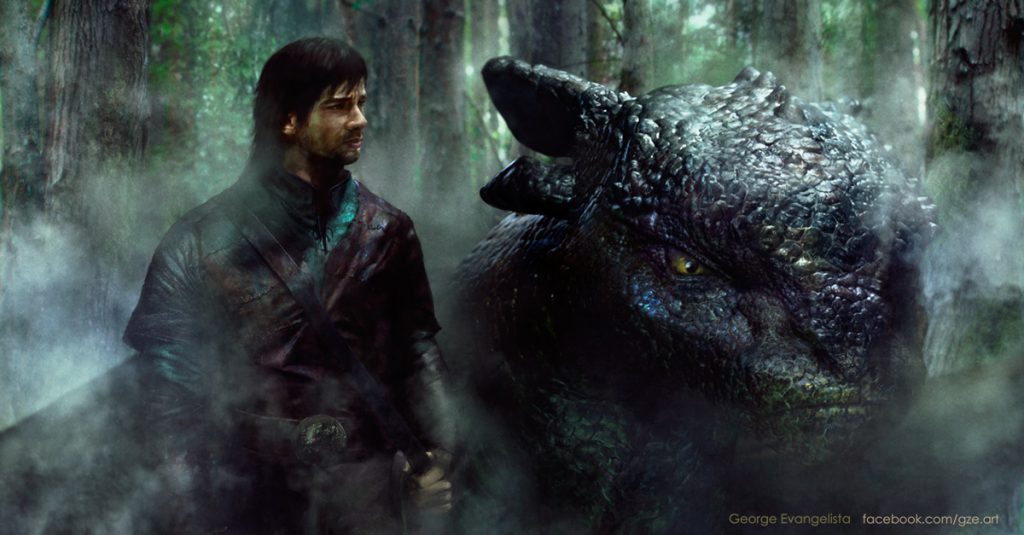 Hiccup and Toothless in a misty forest, created in a more realistic style.